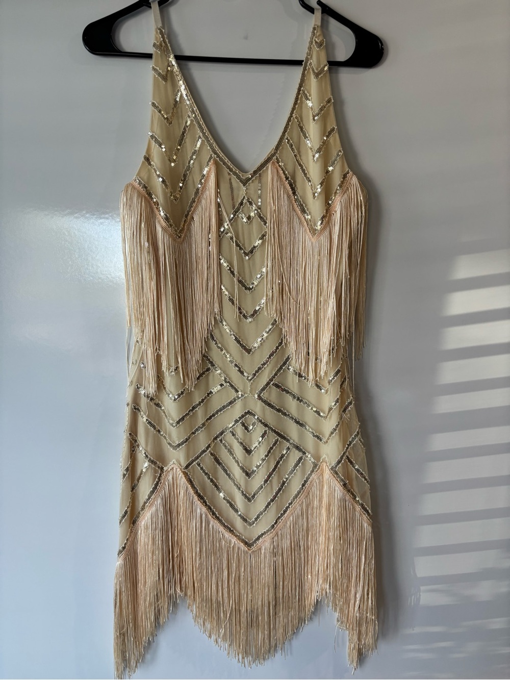 SWEETV Flapper Dress 1920s Gatsby Art Deco Sequin Fringe Champagne Gold